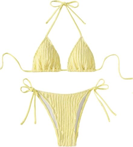 Women's 2 Piece High Cut String Bikini Set Tie Side Wireless Halter Swimsuits Beach Swimwear in Saudi Arabia