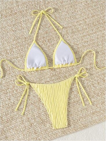 Women's 2 Piece High Cut String Bikini Set Tie Side Wireless Halter Swimsuits Beach Swimwear in Saudi Arabia