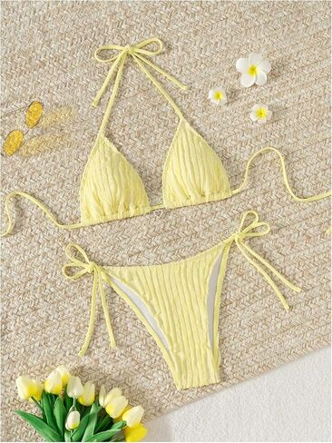 Women's 2 Piece High Cut String Bikini Set Tie Side Wireless Halter Swimsuits Beach Swimwear in Saudi Arabia