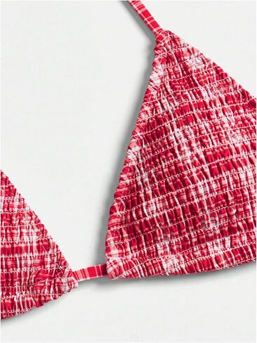 MakeMeChic Women's 2 Piece Bikini Sets Gingham Print Plaid Halter Triangle Tie Side Swimsuit Bathing Suit in Saudi Arabia