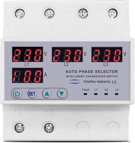 1PCS 63A 3 Phase 3P+N DIN Rail Phase Selector قابلة للتعديل وتحت حامية مراقبة حماية تيار الجهد (محدد طور 63A) in Kuwait