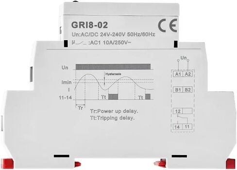 GRI8-01/02 Current Monitoring Relay 0.5A 1A 2A 5A 8A 16A ACDC24V-240V Overcurrent Undercurrent Protection Relay(GRI8-01 OverCurrent,0.8-8A) in Saudi Arabia