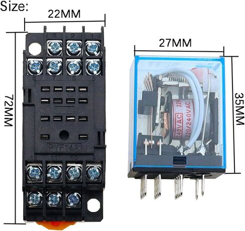 1pc my4nj Relay 5a 14pin 4dpdt مع قاعدة مقبس Pyf14a DC/AC 12V 24V 36V 48V 110V 220V (AC ، 12V) in Saudi Arabia