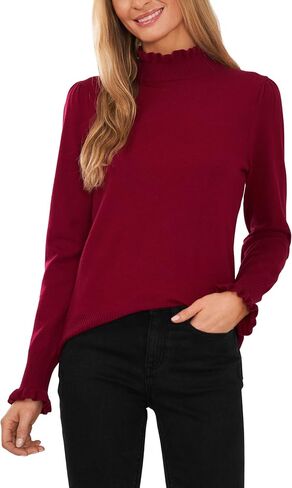 CeCe Mock Neck Ruffle Cuff Sweater Rich Black XS in Kuwait