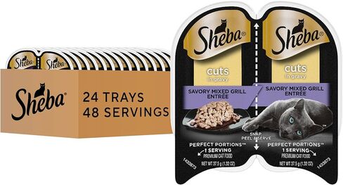 SHEBA Wet Cat Food Cuts in Gravy Savory Mixed Grill Entree, (24) 2.6 oz. PERFECT PORTIONS Twin-Pack Trays in Kuwait