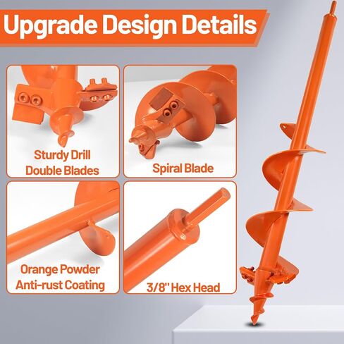 ‎4"x24" Auger Drill Bit for Planting – Heavy Duty Garden Auger Post Hole Digger with Spiral Double Blade & 3/8" Hex Drive for Fast Hole Drilling in Saudi Arabia