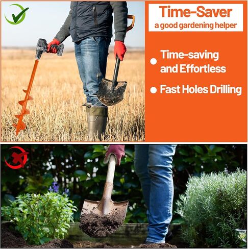 ‎4"x24" Auger Drill Bit for Planting – Heavy Duty Garden Auger Post Hole Digger with Spiral Double Blade & 3/8" Hex Drive for Fast Hole Drilling in Saudi Arabia