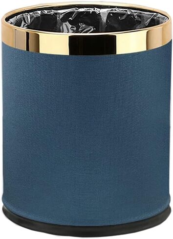Luxury Metal Waste Bin 10L, Open Top Double Layer Trash Can Floor Standing with Faux Leather Covered - Waste basket Dust Bins for Kitchen Bathroom Hotel Office (Sky Blue) in Saudi Arabia