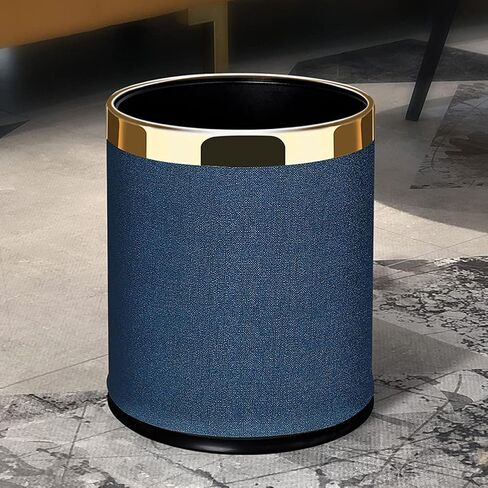 Luxury Metal Waste Bin 10L, Open Top Double Layer Trash Can Floor Standing with Faux Leather Covered - Waste basket Dust Bins for Kitchen Bathroom Hotel Office (Sky Blue) in Saudi Arabia