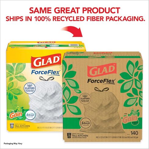 Glad ForceFlex Tall Kitchen Acags ، 13 Gallon ، Gain Original ، 140 Count (قد تختلف الحزمة) in Kuwait