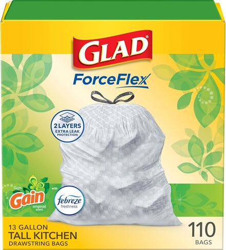 Glad ForceFlex Tall Kitchen Acags ، 13 Gallon ، Gain Original ، 140 Count (قد تختلف الحزمة) in Kuwait