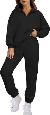 ANRABESS Women 2 Piece Outfits Sweatsuit Oversized Half Zip Sweatshirt Jogger Sweatpants Tracksuit Lounge Set 2025 Clothes in Kuwait