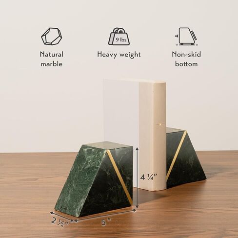 نهايات رخامية من Cork & Mill - مجموعة من سدادتين للكتب المزخرفة الثقيلة مع قاعدة مضادة للانزلاق - ديكور رف كتب مصنوع يدويًا من الرخام الصلب (أبيض + نحاسي) in Kuwait
