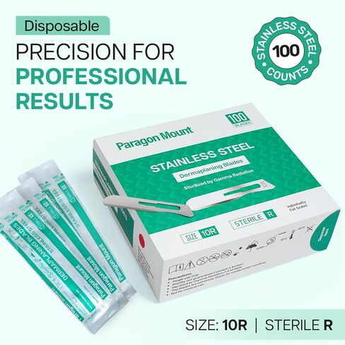 10R شفرات dermaplaning | شفرات Dermaplane 10R | شفرات 10R Dermaplane Professional ، مزيل Peach Fuzz للنساء تواجه شفرات Derma من الفولاذ المقاوم للصدأ ، حزمة 100 in Saudi Arabia
