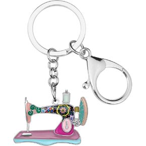 BONSNY Enamel Metal Novelty Sewing Machine Key Chains For Women Girl Gift Car Purse bag Rings Charms