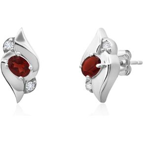 14k Yellow or White Gold Oval Gemstone Stud Earrings for Women with Genuine Diamond Accent Shell and Push Backs with Birthstones by MAX + STONE in Kuwait