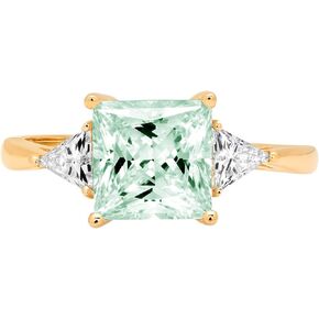 Clara Pucci 2.37ct Princess Trillion cut 3 stone Solitaire Light Sea Green Simulated Diamond CZ VVS1 Designer Modern Statement Ring Solid 14k Yellow Gold