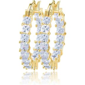 uPrimor أنيقة 14 الذهب والوردي الذهب البلاتين مطلي الأبيض مكعب زركونيا أقراط هوب / أقراط حلقة للفتيات والنساء in Kuwait