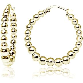 Hoops & Loops 925 Sterling Silver Graduated Beaded 20mm Round Click-Top Hoop Earrings for Women Teen Gidls | Silver, Yellow Gold, Rose Gold Flashed