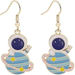 Cartoon Astronaut Spaceship Earrings Cute Astronaut Dangle Drop Earrings Asymmetric Blue White Astronaut Planet Earrings for Women Teen Girls