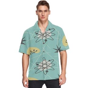 Mid-Century Modern Pattern Men's Hawaiian Shirt 1950s Atomic Aloha Beach Shirt Summer Casual Button Down Shirts S