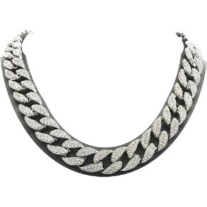 Mens Iced Out Hip Hop Silver tone CZ Miami Cuban Link Chain Choker Necklace