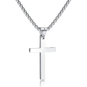 Cross Necklace for Men，Silver Black Gold Stainless Steel Plain Cross Pendant Necklace Cross Pendant Necklace Faithful Jewelry For Mens Boys Son，Chain 16,18,20,22,24 Inch