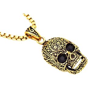 قلادة جمجمة كالافيرا للرجال من بلاك جاك، قلادة من الفولاذ المقاوم للصدأ 316L باللون الأبيض/الذهبي/الأسود/الأزرق مع سلسلة صندوقية مقاس 24 بوصة، هدايا مجوهرات بسيطة، عيون تشيكوسلوفاكيا كبيرة in Kuwait