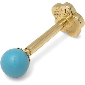 JewelryWeb -Solid 14k Yellow Gold 18G 3mm Created Blue Turquoise Labret Cartilage Stud - Tragus Ear Lip Ring - Hypoallergenic Flat Back Single Earring