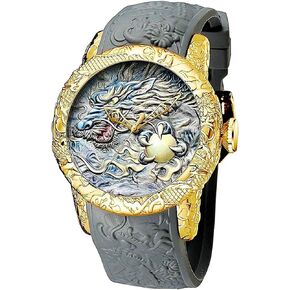 Automatic Watch for Men Fashion 3D Engraved Dragon Waterproof Big Dial Sports Wrist Watch