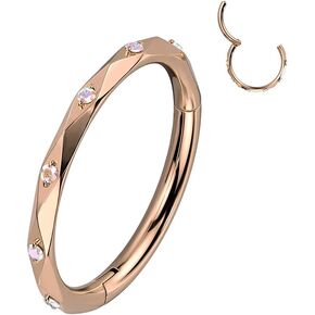 Amelia Fashion 16 GA Implant Grade Titanium Hinged Segment Hoop Ring With CZ Accented Diamond Faceted Cuts 8MM Length(Choose Color)
