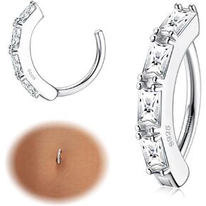 MILACOLATO 14G Belly Button Rings for Women Hypoallergenic 925 Sterling Silver Clicker Belly Button Ring Cubic Zirconia Paved Reverse Curved Navel Rings Barbell Belly Piercing Jewelry