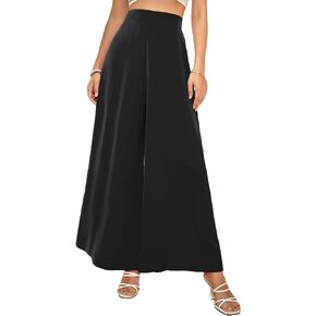 WDIRARA Women's Elastic High Waist Wide Leg Pants Casual Long Palazzo Pants