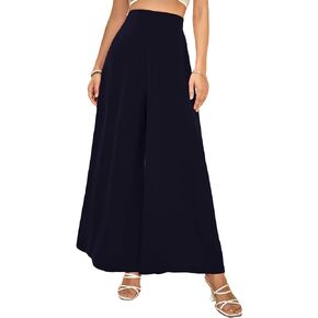 WDIRARA Women's Elastic High Waist Wide Leg Pants Casual Long Palazzo Pants