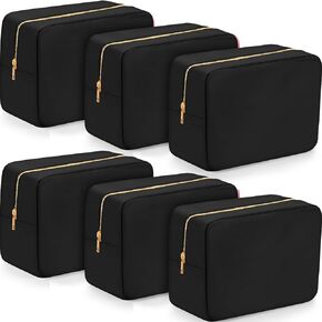 6 Pieces Large Makeup Bag Nylon Cosmetic Bags with Zipper Toiletry Makeup Pouch Travel Pouch Bags Case for Women (Black)