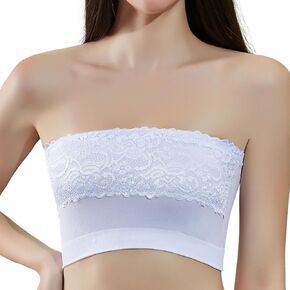Coobie Women's Sexy Floral Lace Front Bandeau Bra Seamless Strapless Bra for Women