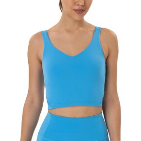YUNOGA Longline Sports Bras for Women Cropped Tank Top with Built-in Bra Athletic Workout Yoga Bra Tops