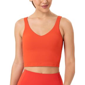 YUNOGA Longline Sports Bras for Women Cropped Tank Top with Built-in Bra Athletic Workout Yoga Bra Tops
