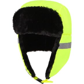 Men Warm Trapper Hat Windproof Faux Fur Balaclava Reflective Winter Safety Hat Fleece Lined Worker Hat Skiing Hat