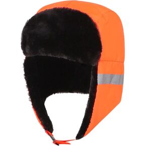 Men Warm Trapper Hat Windproof Faux Fur Balaclava Reflective Winter Safety Hat Fleece Lined Worker Hat Skiing Hat