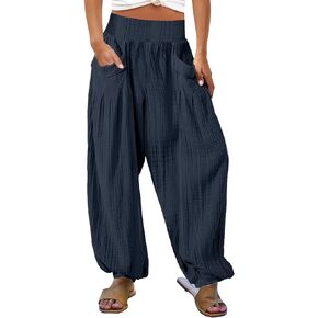 Women's Wide Leg Pants with Unique Pockets Bloomers Trousers Baggy Harem Pants