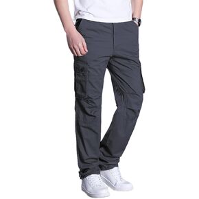 iMackky Men's Elastic Waist Cargo Pants Casual Relaxed Fit Pants Tactical Hiking Pants Lightweight Multi Pockets