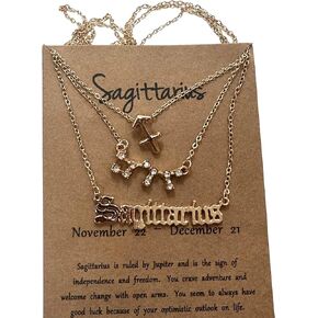 Sagittarius Zodiac Sign Necklace Set,Item T10, Set of Three Necklaces, Long Chains, Lobster Claw Clasps, Gold Tone, Zinc, No Gemstone