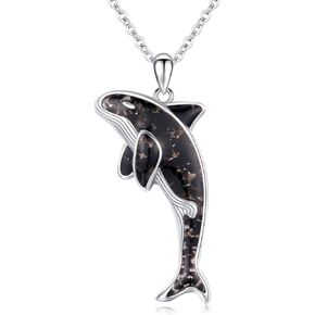 Whale/Butterfly/Mountain/Waves Nature Necklace for Women Girls 925 Sterling Silver Obsidian Crushed Stone Ocean Pendant Jewelry Gifts for Nature Lover