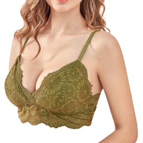Luna & Sun Wirefree V-Neck Adjustable Straps Floral Lace Bralette with Hook and Eye Back Closure