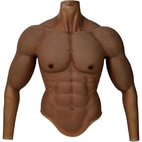 SMITIZEN Silicone Muscle Suit Silicone Male Chest with Arms Realistic Male Fake Muscle Costume for Cosplay Halloween Carnival (Dark)