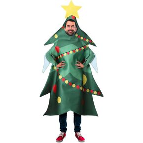 Mens Christmas Tree Costume Candy Cane Costume Adult Christmas Outfit for Party(Christmas Tree)
