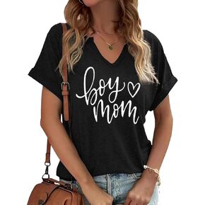 Mama V Neck Shirt Women Funny Mom Life T-Shirt Mother's Day Short Sleeve Graphic Tees Mama Gift Casual Tops Blouse
