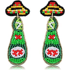 Cinco De Mayo Earrings for Women Beaded Mexican Fiesta Pinata Maracas Dangle Earrings for Girls Colorful Handmade Beads Taco Tuesday Mexico Theme Festive Drop Dangling Earrings Statement Cinco De Mayo Day Party Favor Jewelry Gifts