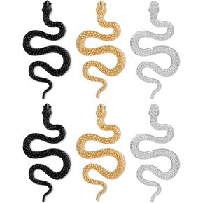 JELIEE 3 Pairs Snake Earrings Set Gold Sliver Black Punk Gothic Snake Earrings Long Dangle Serpent Earrings Curved Snake Shaped Ear Studs Snake Accessories Snake Jewelry for Women